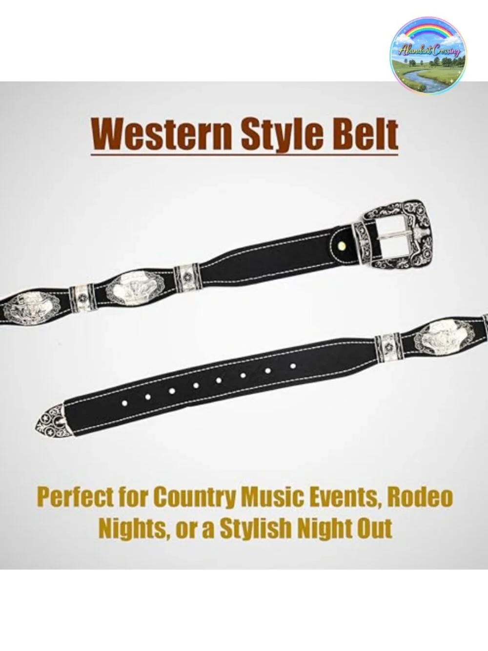 Genuine Leather Western Concho Belt - Silver Star Buckle